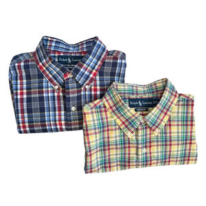 Vintage 90s Ralph Lauren Polo Plaid Button Down Shirts Lot of 2 Size XL